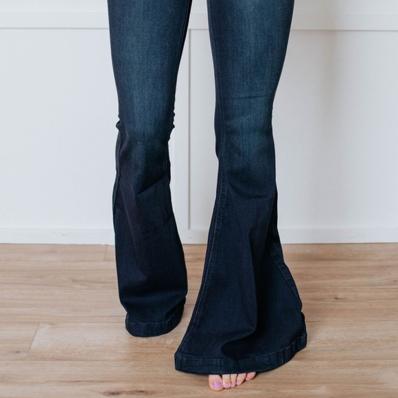 Dark Wash High Waist Rise Flare Bell Bottoms Jeans - Picture 3 of 3
